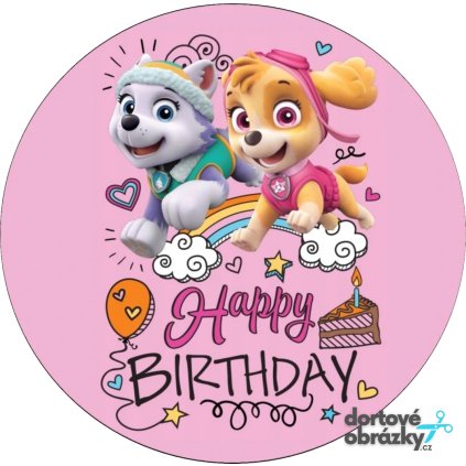 Jedlý papír  TLAPKOVÁ PATROLA - HAPPY BIRTHDAY (● velikost průměr 20 cm ☝, ● materiál FONDÁNOVÝ DECORLIST ✴️)