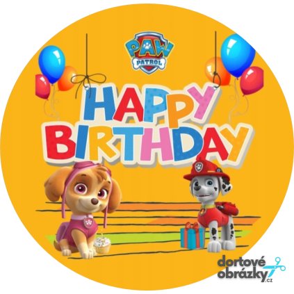 Jedlý papír  TLAPKOVÁ PATROLA - HAPPY BIRTHDAY 2 (● velikost průměr 20 cm ☝, ● materiál FONDÁNOVÝ DECORLIST ✴️)