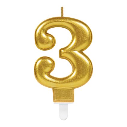 Svíčka číslo 3 zlatá Amscan  /BB