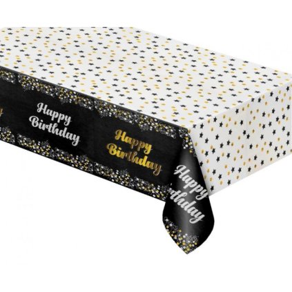 0021342 foliovy party ubrus happy birthday cerny 137x183 cm 600