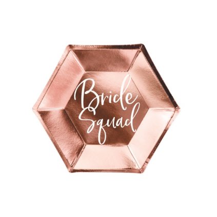 0016044 papirove talire metalicke rose gold bride squad 23 cm 6 ks 600