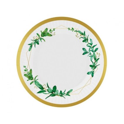 0022720 papirove talire bile se zelenymi listky 18 cm 6 ks 600