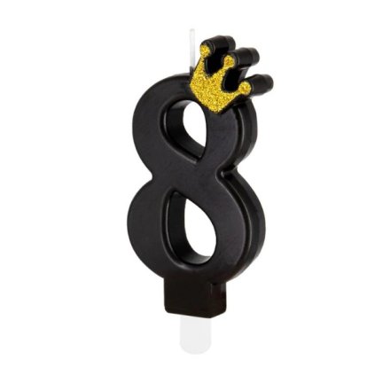 0023302 dortova svicka cislo 8 cerna s korunkou 88 cm 600