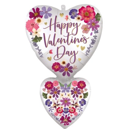 0024740 foliovy balonek dvojite srdce s kvety happy valentines day 50cm x 78cm 600