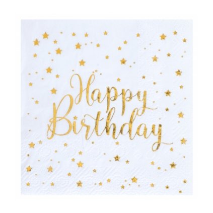 0025458 papirove ubrousky happy birthday bilozlate 20 ks 600