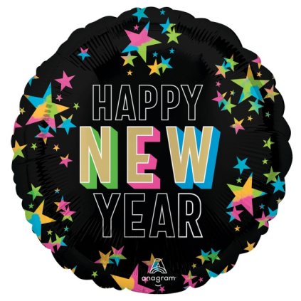 0026535 foliovy balonek kulaty happy new year neonove hvezdy 45 cm 600