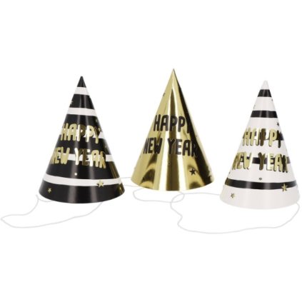 0028958 papirove cepicky happy new year black gold 6 ks 600