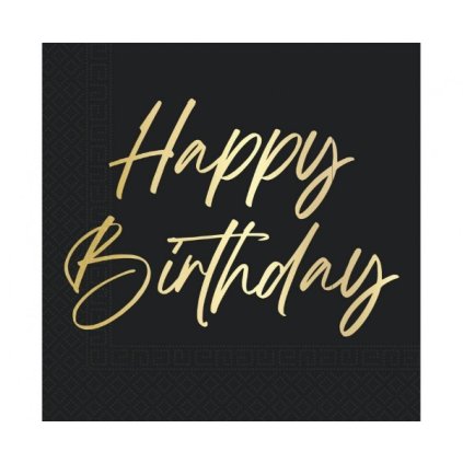 0029936 papirove ubrousky elegant happy birthday cerne 33 x 33 cm 600