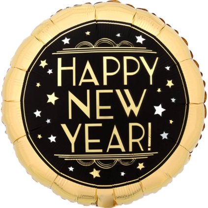 0033650 foliovy balonek happy new year cerno zlaty 43 cm 600