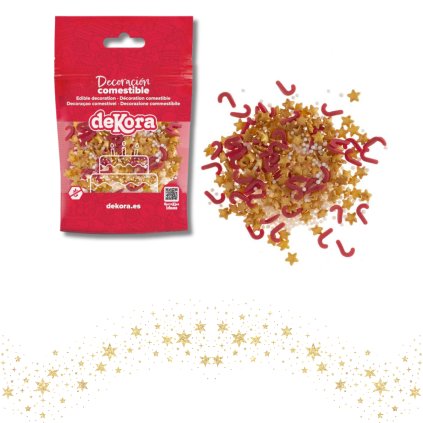 Vánoční cukrové zdobení - Hvězdičky zlaté a hůlky červené 100g