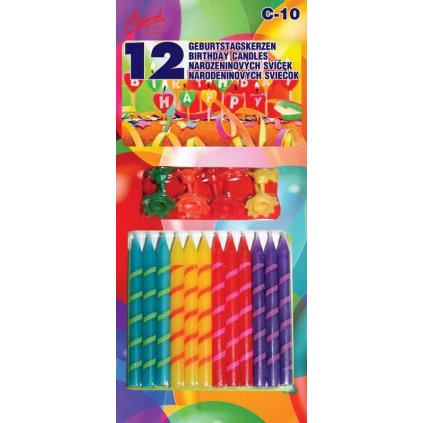 12ks narozeninových svíček se stojánky barevné - Alvarak  | Cukrářské potřeby