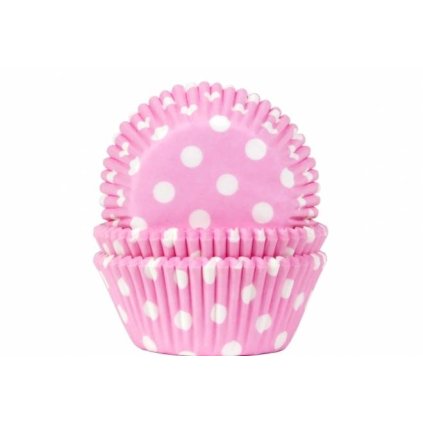 Košíčky na muffiny 50ks růžové s bílými puntíky - House of Marie  | Cukrářské potřeby