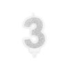 PARTY DECO Svíčka číslice "3" stříbrná 7 cm 1 ks
