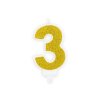 PartyDeco svíčka malá zlatá číslo 3 ▹