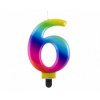 Svíčka - číslice "6" duhová 8cm 1 ks
