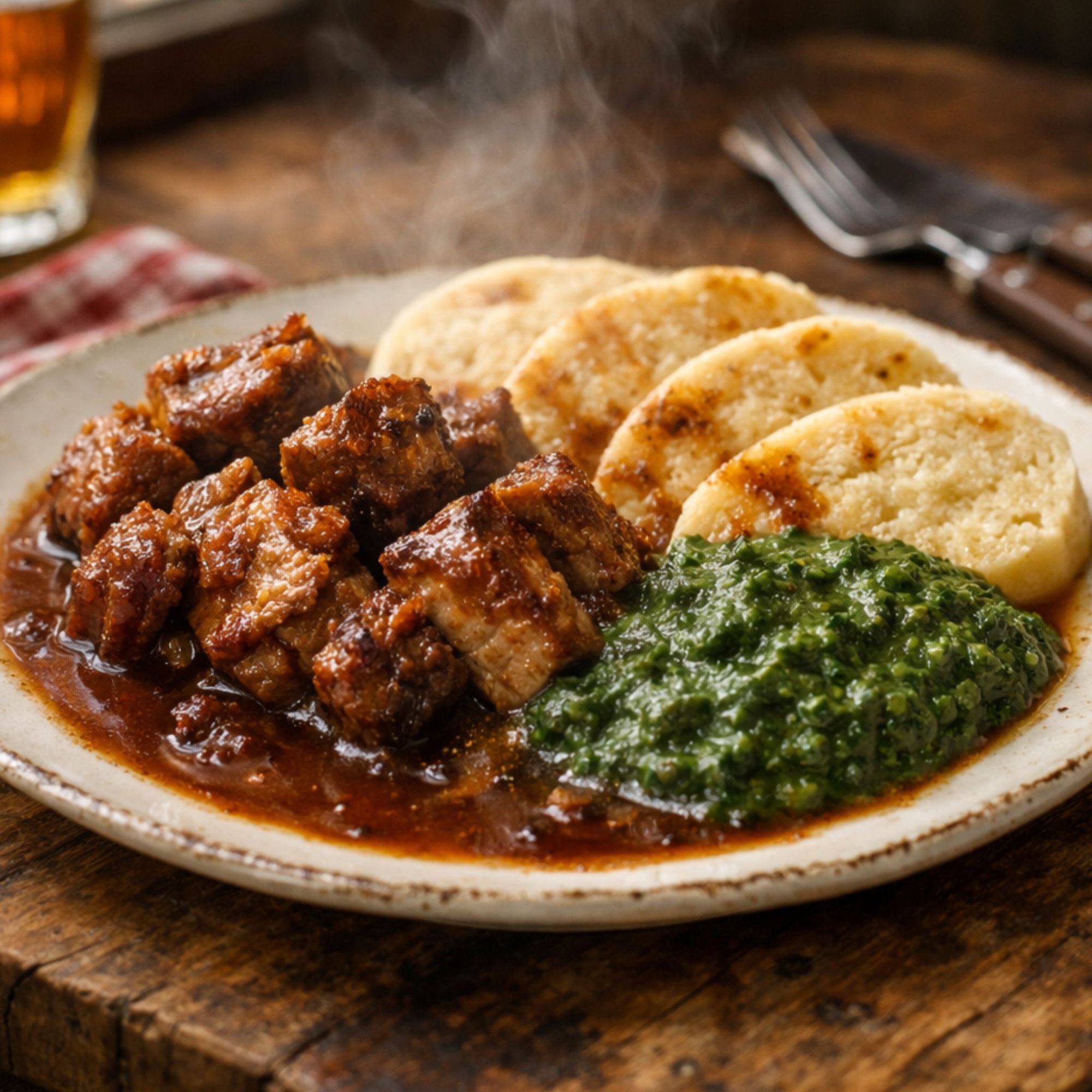 Moravský vrabec se špenátem a houskovým knedlíkem