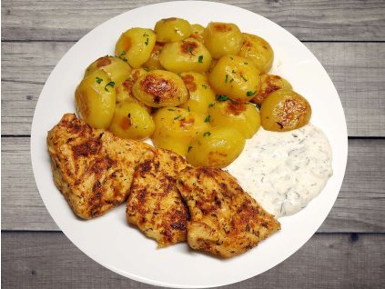 kuřecí prsa s bramborem a česnekovým dipem