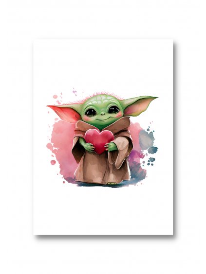 Pohlednice Baby Yoda se srdíčkem