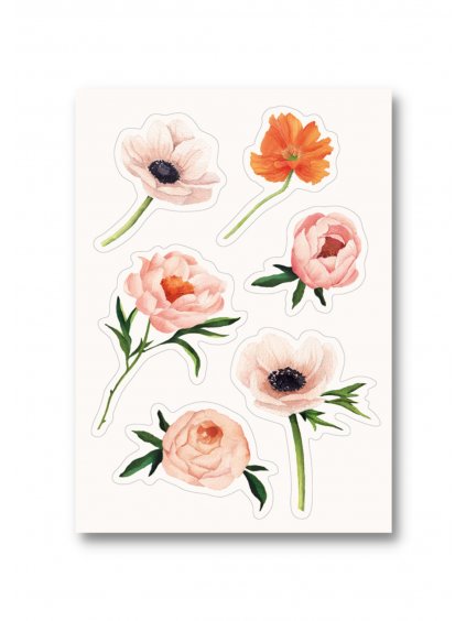Samolepková pohlednice Zahrada snů, růžové květy