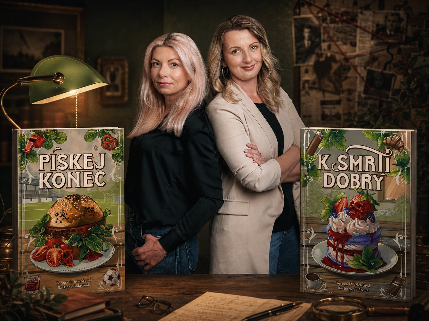 Tereza Olbrichtová a Barbora Salátová s knihami Pískej konec a K smrti dobrý