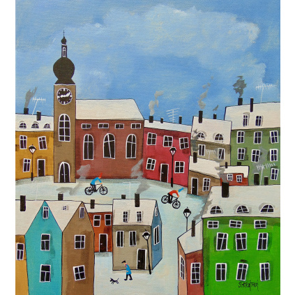 Sportovci za kazdeho pocasi , akryl, plátno 40x45 cm 2