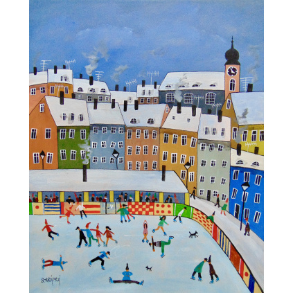 Veřejné kluziště, akryl, plátno 40x50 cm 2