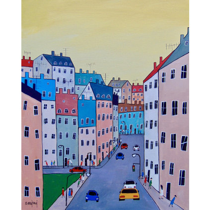 Hlavní ulice, akryl, plátno 40x50 cm