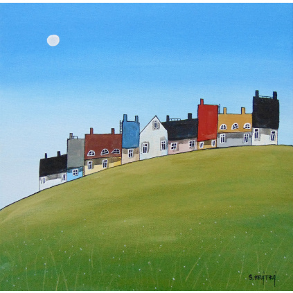 Vesnička na kopečku, akryl, plátno 30x30 cm 2