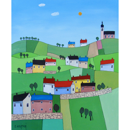 Louky a políčka, akryl, plátno 50x60 cm 2