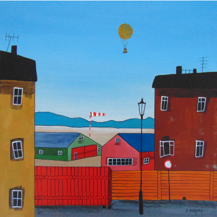 Ulička k letišti, akryl, plátno 40x40 cm