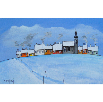 Zasněžená cesta domů, akryl, plátno 30x20 cm