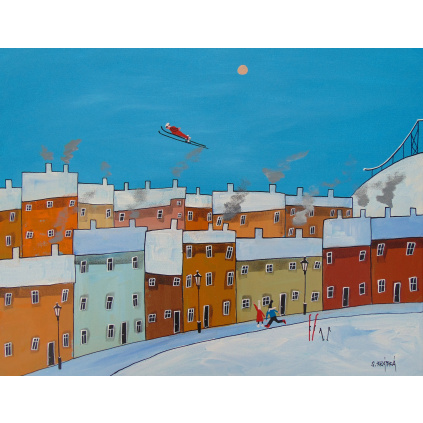 Nejdelší skok, akryl, plátno 50x40 cm