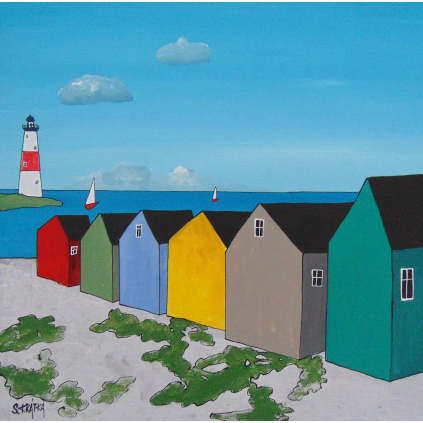 Plážové domky.akryl, plátno 40x40 cm