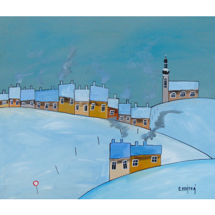 Zima, akryl, plátno 35x30 cm