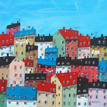 Městečko, akryl, plátno 45x45 cm