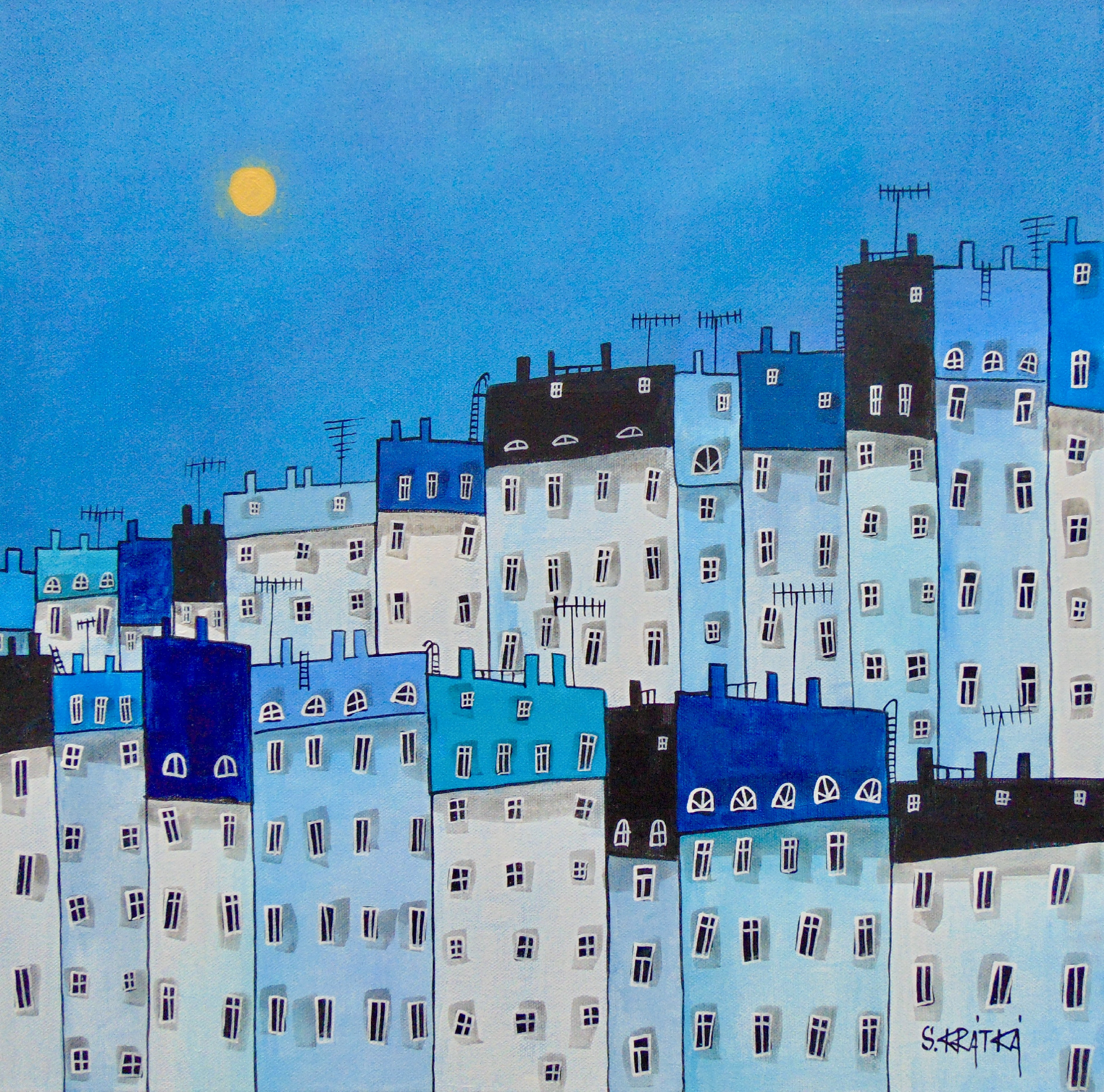 Modrý den, akryl, plátno 45x45 cm