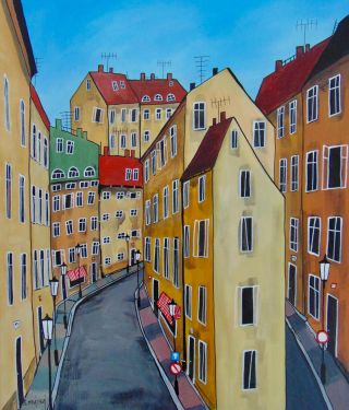 Pražské uličky, 50 × 60 cm. Naše milovaná Praha 🤍. Úzké uličky, domy natěsno u sebe, lampy, které pamatují spoustu příběhů...