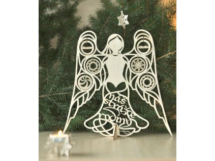 dřevěná vánoční dekorace - Anděl rodiny