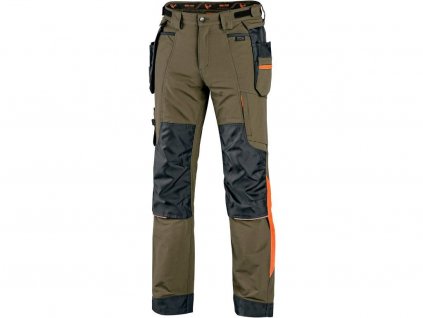 Pracovní kalhoty CXS Naos - khaki/olivová/HV oranžové doplňky