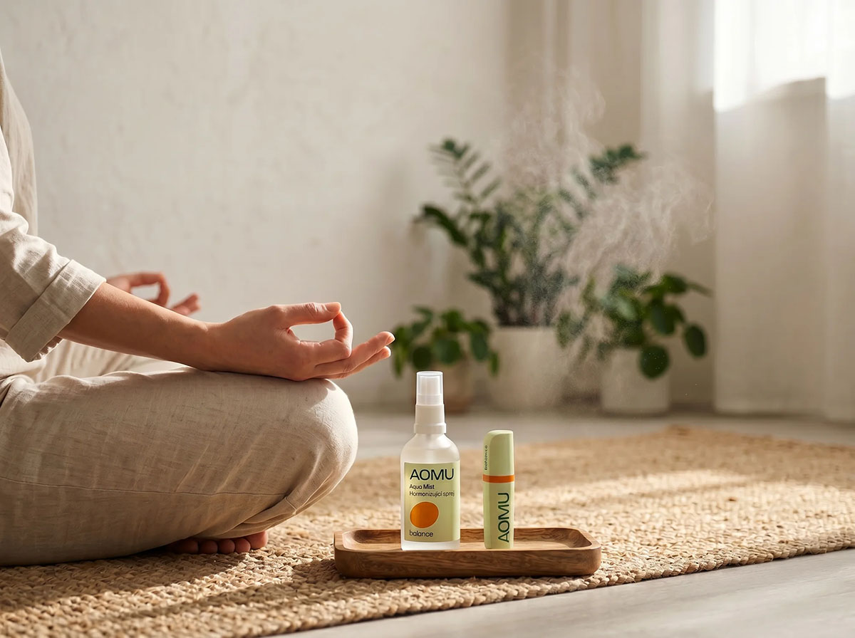 AOMU Balance Aqua Mist při meditaci a odpočinku