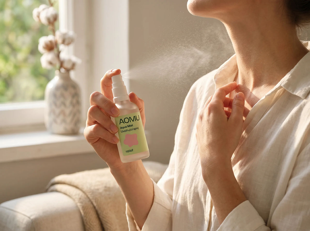 Použití uvolňujícího spreje AOMU Relief Aqua Mist