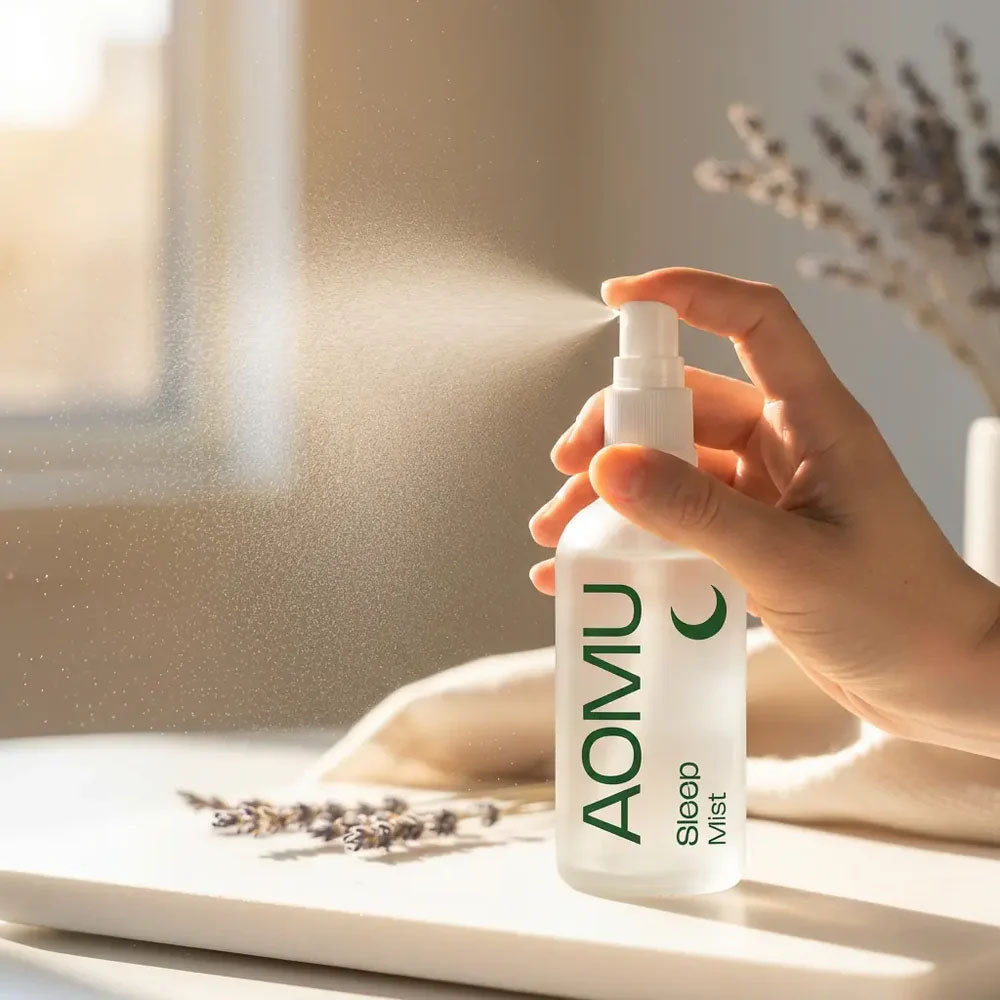 Rozprašování přírodního spreje AOMU Sleep Mist