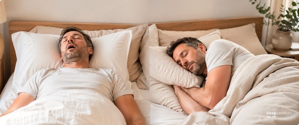 Porovnání polohy při spánku – spánek na zádech zhoršuje chrápání, zatímco poloha na boku ho může omezit