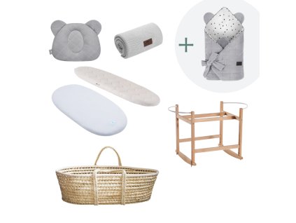 Royal Baby sada s košíkem a matrací + zavinovačka zdarma GREY