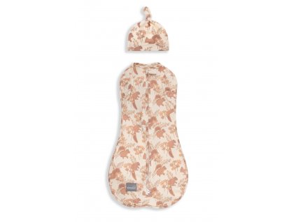 Zavinovačka Sleepee Second Step Swaddle s čepičkou zdarma Vintage Animals Almond