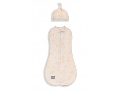 Zavinovačka Sleepee First Step Swaddle s čepičkou zdarma Vintage Animals Cream