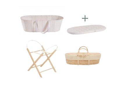 Ahojbaby sada mojžíšův koš se skládacím stojanem Transparent, béžovým potahem a matrací zdarma
