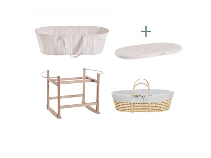 Ahojbaby sada mojžíšův koš s houpacím stojanem, šedým potahem a matrací zdarma