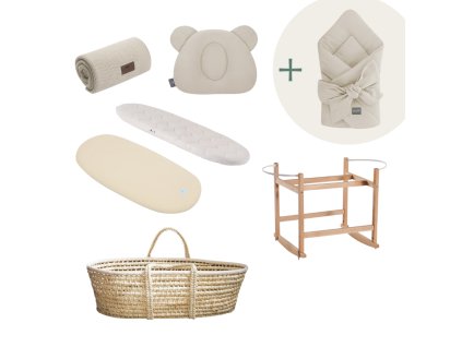 Mušelínová sada s košíkem a matrací XY + mušelínová zavinovačka zdarma SAND