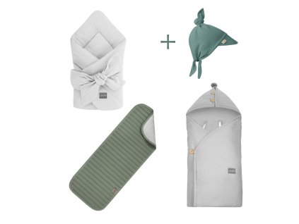 Mušelínová letní cestovní sada pro novorozence Sleepee Grey&Ocean green s kloboučkem zdarma